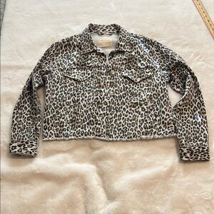 Altar'd State Leopard Print Cropped Denim Jacket Size S